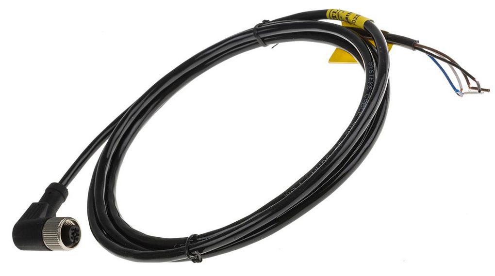 Cordset, M12 Socket - Bare End, 4 Conductors, 2m, IP67, Black